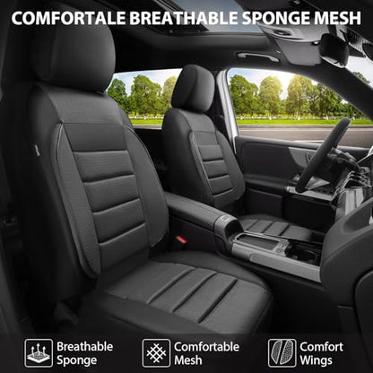 CAR PASS 3D Foam Leather Car Seat Covers Two Front Seats only, Air Mesh Thick Seat Covers, All Weather Car Seat Cover Comfort & Protection for Truck,SUV,Sedan,Van, Airbag Compatible (Charcoal Gray) - color: Black Charcoal Front