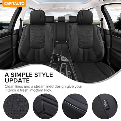Car Seat Covers Full Set, Black Seat Covers for Car with Lumbar Support, Faux Leather Waterproof Seat Covers 5 Seats, Breathable Automotive Seat Covers Fit for Most Cars SUV Truck