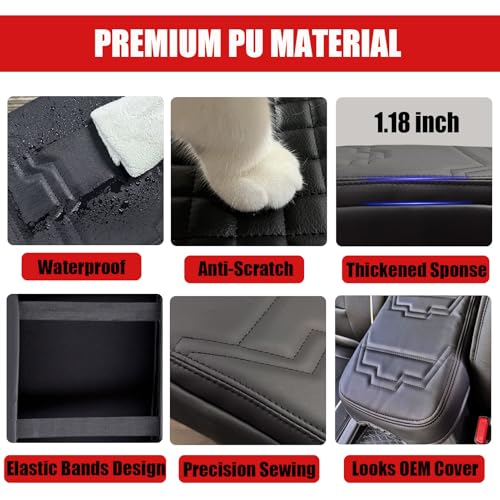 Center Console Cover for Nissan Frontier 2026 2025 2024 2023 2022 - [Upgraded] PU Leather Armrest Cushion Cover for Nissan Frontier Interior Accessories - Thick (Black Stitches) - size: 1) 22+ |Froniter| Black Stitch, +Thick Size
