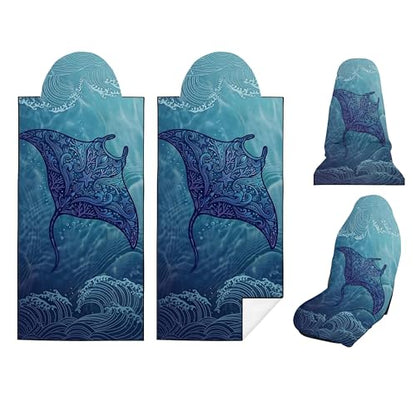 2 Pack Car Seat Towel Covers, Sweat-Proof Microfiber Seat Protectors for Gym, Running, Beach & Workout, Breathable Quick-Dry, Machine Washable, Coral Manta Ray Print, Universal Fit