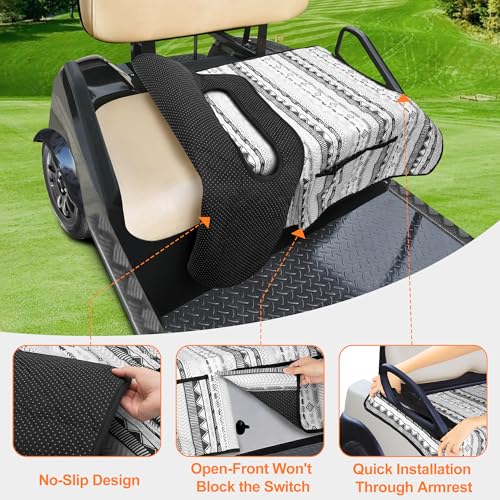 Golf Cart Seat Covers, Universal Golf Cart Seat Towel Blanket with 4 Front Pockets & Nonskid Bottom Fits for EZGO, Yamaha, Club Car and More 2 Person Seats Golf Carts - color: Grey Geometry