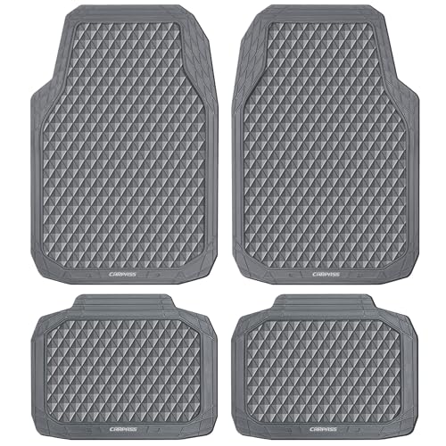 CAR PASS Gray Rubber Car Mats, All-Weather Floor Mats Full Set Durable Anti-Slip 3D Rhombus Waterproof Automotive Pad Trim to Fit Liner Universal Fit for Sedan SUV Truck Van, 4 Pcs All Gray Rubber - color: Gray