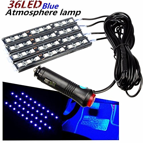 Car LED Strip Light, EJ's SUPER CAR 4pcs 48 LED Car Interior Lights Under Dash Lighting Waterproof Kit,Atmosphere Neon Lights Strip for Car,DC 12V(Blue) - color: Blue(48LED Beads)