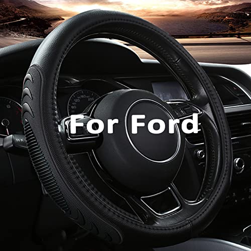 Leather Steering Wheel Cover for Ford F150 F250 F350, 15.5-16 inches Car Steering Wheel Cover with Anti-Slip Massage Particle (Black) - color: Black