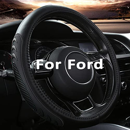 Leather Steering Wheel Cover for Ford F150 F250 F350, 15.5-16 inches Car Steering Wheel Cover with Anti-Slip Massage Particle (Black) - color: Black
