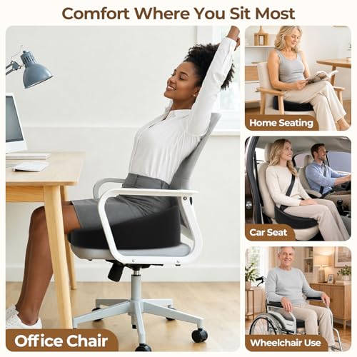 Ergonomic Donut Pillow Seat Cushion with Raised Rear Support, Large Memory Foam Cushion for Tailbone, Hemorrhoids & Sciatica Relief, Office Chair, Car, Travel, Postpartum, Black - color: Black