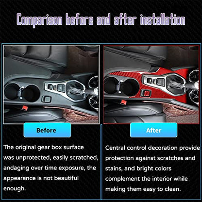 Custom Interior Accessories 2PCS for Chevrolet Camaro 2016 2017 2018 2019 2020 2021 2022 Red Carbon Fiber Center Console Cover Gear Shift Cup Holder Panel Sticker Protection Decoration - size: Gearbox side cover
