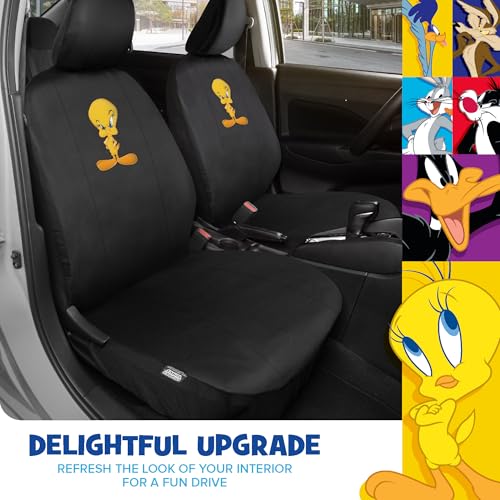 Warner Brothers Looney Tunes Tweety Bird Front & Rear Car Seat Covers Full Set - Easy to Install Durable & Stylish Polyester Fabric Car Seat Cover - Airbag Compatible Universal Fit Car Accessories - size: Full Set, style: Tweety Bird