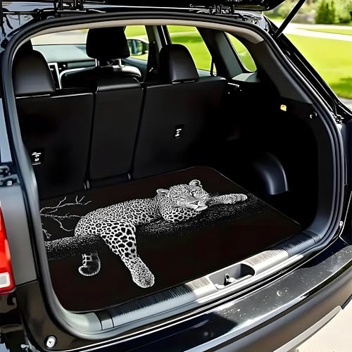 Universal Car Trunk Mat 29" x 39", Black White Cheetah All Weather Trunk Protection Cargo Liner, Durable Cargo Mat Rear Trunk Liner, Stylish Vehicle Interior Accessories Suitable for Most Car Models - color: Black White Cheetah
