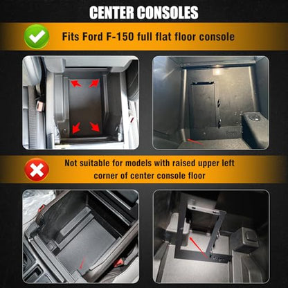Center Console Safe Gun Safe Box with Springs Hinge Compatible with 2021-2024 Ford F150, 2022-2023 F150 Lightning