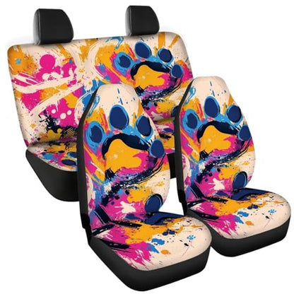 Howilath Dog Paw Car Seat Covers Front Seats Graffiti Print Auto Accessories, 4-Piece Stretchy Front & Rear Seat Protectors Fit SUV Sedan Truck - color: Dog Paw Graffiti