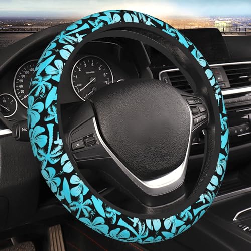 Palm Car Steering Wheel Cover for Women Surfer with Tree Men Stretch Cloth Anti-Slip Wrap Protector Case Fit Universal Auto Accessories Decor Sweat Absorption 14-15 Inch - color: Surfer With Palm Tree