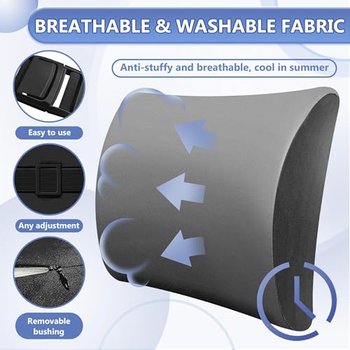 SPRING SEAON Lumbar Support Pillow Comfortable Cooling Fabric Back Cushion with Adjustable Shoulder Straps Back Support for Wheelchair Office and Car