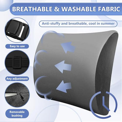 SPRING SEAON Lumbar Support Pillow Comfortable Cooling Fabric Back Cushion with Adjustable Shoulder Straps Back Support for Wheelchair Office and Car