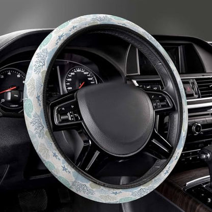 Steering Wheel Covers Nautical Coastal Ocean Coral Universal Steering Wheel Covers Beach Themed Blue Teal Automotive Steering Wheel Grip Wrap Car Accessories Protective Case Cover for Suv, Truck