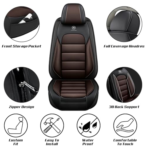 Truck Seat Covers for Chevy Silverado 1500 2007-2026, Waterproof Nappa Leather Full Coverage Car Seat Cover, Muscle Sport Style Auto Interior Covers （Full Set Black&Coffee）