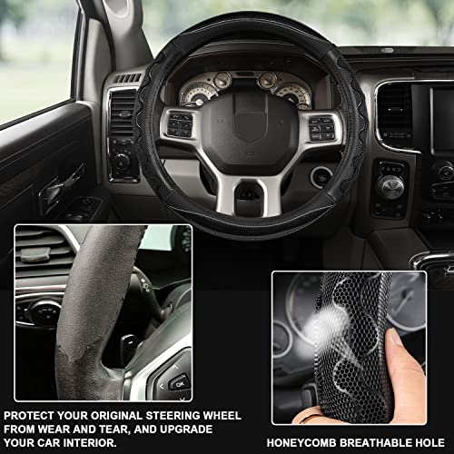 GIANT PANDA Steering Wheel Cover for Dodge Ram 1500 - Car Steering Wheel Covers for Dodge Ram 2500 3500 15.5-16 inch - Black - color: B-Black