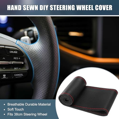 Car Hand Sewn DIY Steering Wheel Cover Breathable Comfortable 32-35cm Stitch on Wrap Cover Microfiber Leather Black Stitches Red - color: Red Stitches