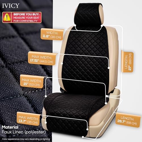 IVICY Faux Linen Front Car Seat Cover – Non-Slip Bucket Seat Protector for Most Cars, SUVs, Vans & Trucks – 1 Seat Cover, Machine Washable, Side-Airbag Friendly, Black - color: BLACK HYB LN