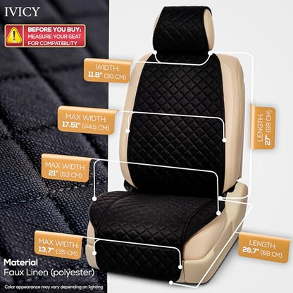 IVICY Faux Linen Front Car Seat Cover – Non-Slip Bucket Seat Protector for Most Cars, SUVs, Vans & Trucks – 1 Seat Cover, Machine Washable, Side-Airbag Friendly, Black - color: BLACK HYB LN