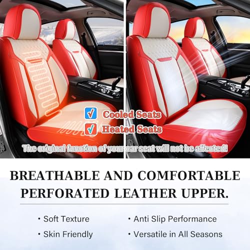 Coverado Car Seat Covers Full Set, Front and Rear Seat Covers, 5 Seats Leather Seat Covers for Cars, Waterproof Car Seat Protectors, Automotive Seat Cushions, Universal Fit for Most Cars, Red&White