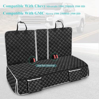 Truck Dog Seat Cover Compatible with Chevy Silverado/GMC Sierra 1500 2500 HD 3500 HD Back Seat Accessories 2000-2024 2025 2026, Waterproof Car Pet Bench Backseat Covers with Non-Slip Backing