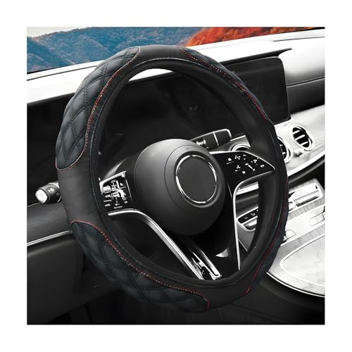 Car Steering Wheel Cover, 15 Inches Anti-Slip Elastic Leather Steering Wheel Protector for Women Men, Breathable Wheel Wrap Cover Interior Decoration for Cars Trucks SUVs (Black) - color: Black