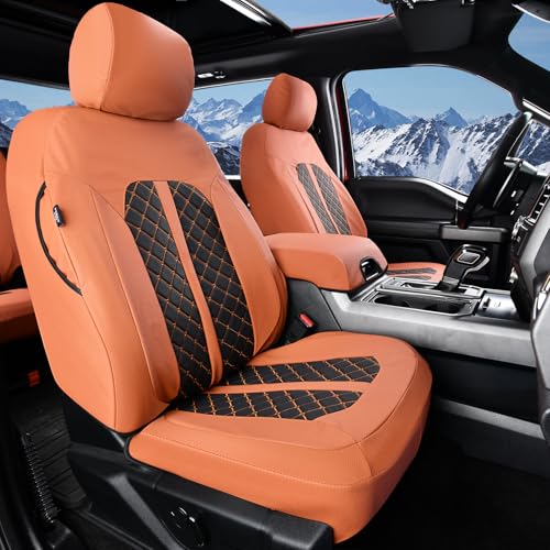 Truckiipa Front Ford F150 Seat Covers, Waterproof Leather Seat Covers Truck Fit for 2015-2026 Ford F150 SuperCrew, 2017-2026 F250 F350 F450 Super Duty Crew Cab, Front Pair, Brown&Black - color: Brown&Black, size: Front Pair