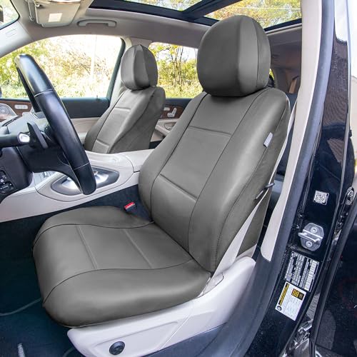 FH Group PU002114 Premium PU Leather Seat Covers (Gray) Full Set – Universal Fit for Cars Trucks and SUVs - color: gray, style: Full Set
