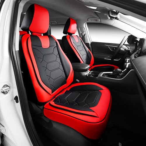 OASIS AUTO Custom Fit Seat Covers for 2019-2026 Toyota RAV4, Waterproof Faux Leather Seat Protector Cushion Rav4 Car Accessories (Full Set, Black&Red)