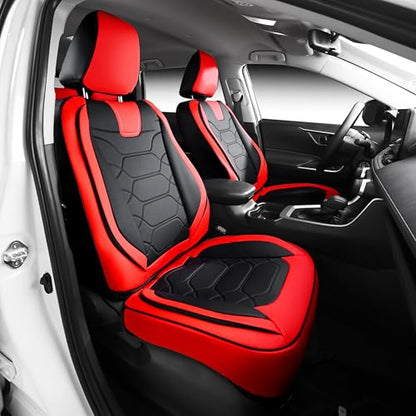 OASIS AUTO Custom Fit Seat Covers for 2019-2026 Toyota RAV4, Waterproof Faux Leather Seat Protector Cushion Rav4 Car Accessories (Full Set, Black&Red)