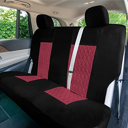 Universal Fit Diamond Stitched Flat Cloth Car Seat Covers Full Set - Burgundy - color: Burgundy
