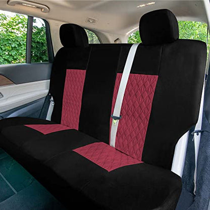 Universal Fit Diamond Stitched Flat Cloth Car Seat Covers Full Set - Burgundy - color: Burgundy