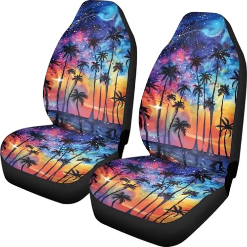 Dreaweet Galaxy Palm Tree Car Seat Covers Front Seats Only,Hawaiian Car Accessories Interior Universal Seat Covers for Cars Trucks SUV 2 Pcs Vehicle Seat Protector Car Seat Cover - color: Galaxy Palm Tree