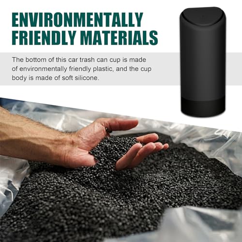 Eratus Pack-1 Car Trash Can, 6.2" x 2.5" Silicone Noiseless Environmentally Friendly Waterproof Storage Bin, Odor Isolation Detachable Cleanable Cup Holder Trash Can, Universal for Cars (Black)