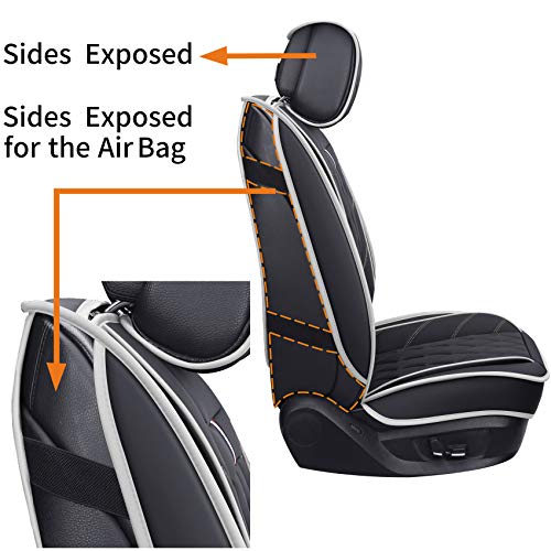 2 Front Drive Seat Covers Waterproof Faux Leather Universal Compatible with Honda Hyundai Elantra Toyota Tacoma Sentra Xterra Frontier Ford Escape Ranger Prius Acura(2 PCS Front, Black-White) - color: 2 PCS Front/Black-White