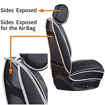 2 Front Drive Seat Covers Waterproof Faux Leather Universal Compatible with Honda Hyundai Elantra Toyota Tacoma Sentra Xterra Frontier Ford Escape Ranger Prius Acura(2 PCS Front, Black-White) - color: 2 PCS Front/Black-White