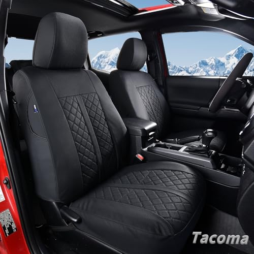 Truckiipa Tacoma Leather Car Seat Covers Full Set Truck Seat Covers Cushion Fit for 2016-2023 Toyota Tacoma Double Crew Cab, Full Set, Black - color: Full Set/Black, size: Tacoma 2016-2023