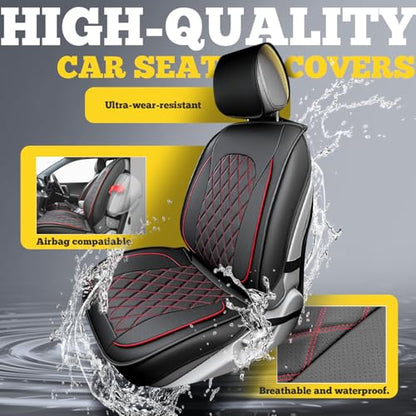 LINGVIDO Car Seat Covers Full Set (5 Seats) - Premium Perforated Nappa Leather, Waterproof Shield, Omni-Adapt Fit SUVs Sedans, Ultimate Family & Pet Protection - color: Black & Red Line, size: Full Set (5 Seats)