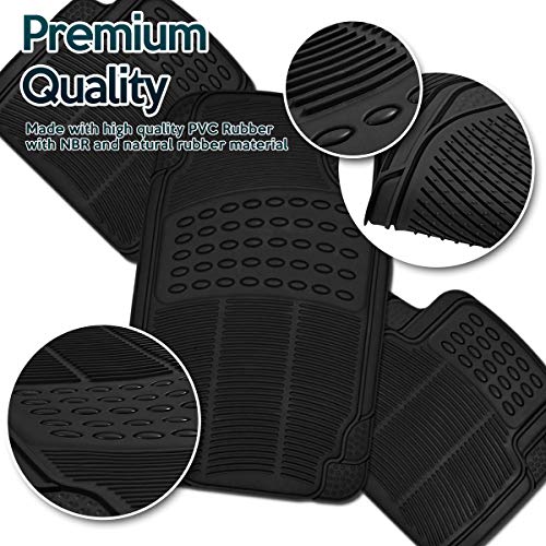 ZONETECH All Weather Rubber Semi Pattern Car Interior Floor Mats – 4-Piece Set Black Heavy Duty Car Interior Floor Mats - size: 4-Piece Trimmable Floor Mats