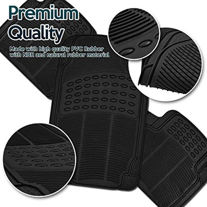 ZONETECH All Weather Rubber Semi Pattern Car Interior Floor Mats – 4-Piece Set Black Heavy Duty Car Interior Floor Mats - size: 4-Piece Trimmable Floor Mats