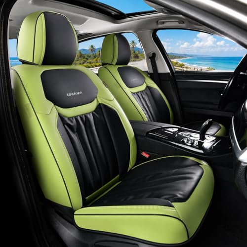 Coverado Car Front Seat Covers, Waterproof Leather 2 Pack Car Seat Covers, Seat Covers Automotive Seat Protector Universal Fit for Most Cars(Front, Green&Black) - color: Green&Black, size: Front