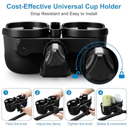 Accmor Stroller Cup Holder with Phone Holder, Bike Cup Holder, Universal Cup Holder for Uppababy Nuna Doona Strollers, 2-in-1 Cup Holder for Walker, Wheelchair, Scooter - color: Double Holder-Other Shape