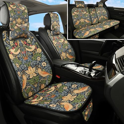 Luxury Boho Car Seat Covers Set,5-Seat Full Set with Headrest,William Morris Vintage Bohemian Floral Pattern Honeycomb Knit Fabric,Breathable&All-Season Universal Automotive Seat Protectors - color: William Morris, size: 5-Seat