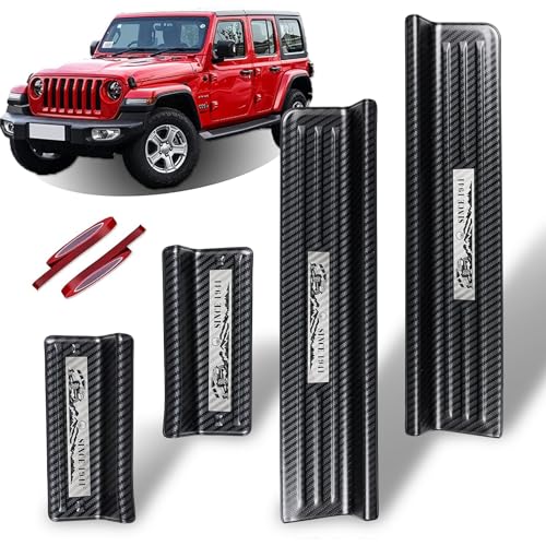 Rowa Door Sill Guards for Jeep 2018-2026 Wrangler JL JLU & 2020-2026 Gladiator JT, Carbon Fiber Pattern 304 Stainless Steel Door Entry Guard Full Coverage for Door Sill Protector (Patent Design) - size: Carbon Fiber Pattern - 4 Door