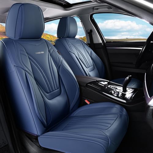 Coverado Car Seat Covers Front Seats, 2 Piece Car Seat Protector with Lumbar Support & Removable Headrest, Breathable Leather Seat Cushion Universal Fit for Truck Automotive Vehicles Blue - color: Lumbar-Blue, size: Front