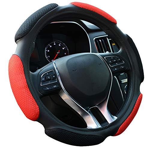 Auto Steering Wheel Cover Soft Hand Pad Cushion Slip-on Universal Fit 15'' / 38 cm (Black&red) - color: black&red
