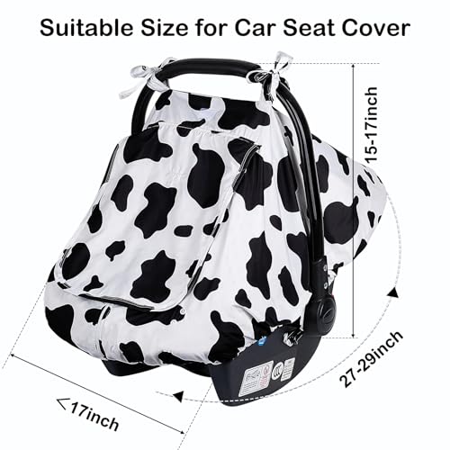 FIOBEE Baby Car Seat Cover, Car Seat Covers for Babies Infant Car Seat Canopy with Breathable Mesh Window Waterproof Carseat Cover for Babies Boy Girl 4 Seasons, White/Cow
