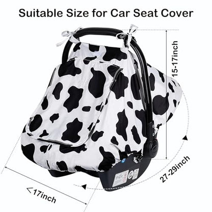 FIOBEE Baby Car Seat Cover, Car Seat Covers for Babies Infant Car Seat Canopy with Breathable Mesh Window Waterproof Carseat Cover for Babies Boy Girl 4 Seasons, White/Cow
