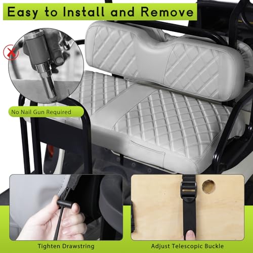 Golf Cart Seat Covers Full Set Front & Rear Kit for EZGO RXV OEM, Premium Vinyl Leather Replacement Cushion Covers, No Tools Needed & Easy to Clean (Grey) - color: Gray, size: Fit EZGO RXV OEM Seat